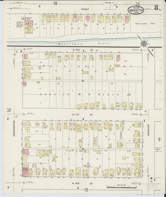 Sanborn Fire Insurance Map from Marietta, Washington County, Ohio (1915), Sheet #0008 - Historic Sanborn Fire Insurance Map Print, vintage old map wall art, antique decor, genealogy gift, Ohio Ohio map