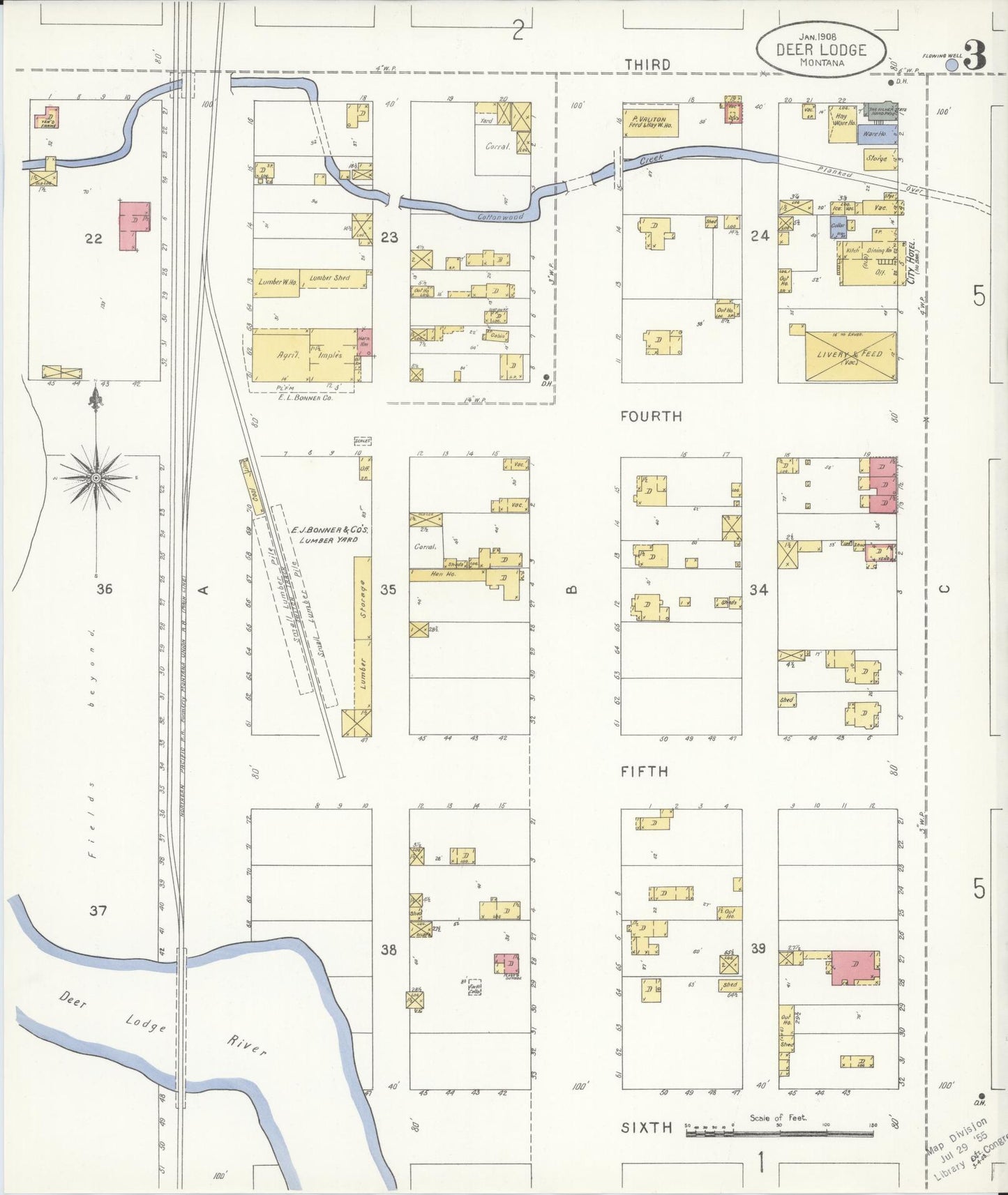 Sanborn Fire Insurance Map from Deer Lodge, Powell County, Montana (1908), Sheet #0003 - Complete Map Set gallery image, historic Sanborn map, vintage wall art, Montana Montana