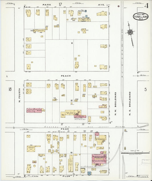 Sanborn Fire Insurance Map from Vineland, Cumberland County, New Jersey (1919), Sheet #0004 - Historic Sanborn Fire Insurance Map Print, vintage old map wall art, antique decor, genealogy gift, New Jersey New Jersey map