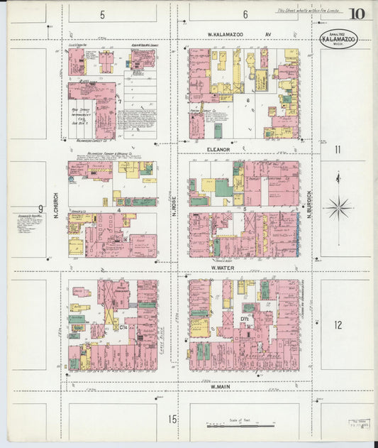 Sanborn Fire Insurance Map from Kalamazoo, Kalamazoo County, Michigan (1902), Sheet #0010 - Historic Sanborn Fire Insurance Map Print, vintage old map wall art, antique decor, genealogy gift, Michigan Michigan map