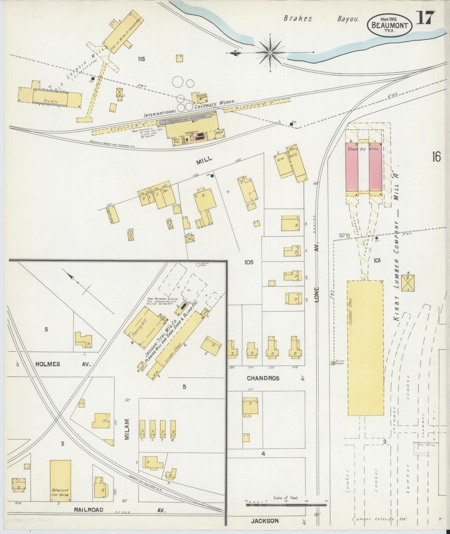 Sanborn Fire Insurance Map from Beaumont, Jefferson County, Texas (1902), Sheet #0017 - Historic Sanborn Fire Insurance Map Print, vintage old map wall art, antique decor, genealogy gift, Texas Texas map