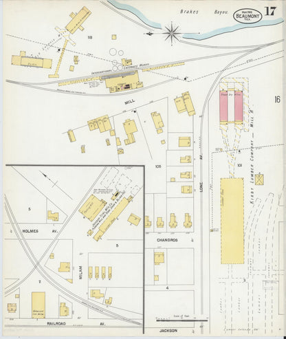 Sanborn Fire Insurance Map from Beaumont, Jefferson County, Texas (1902), Sheet #0017 - Historic Sanborn Fire Insurance Map Print, vintage old map wall art, antique decor, genealogy gift, Texas Texas map