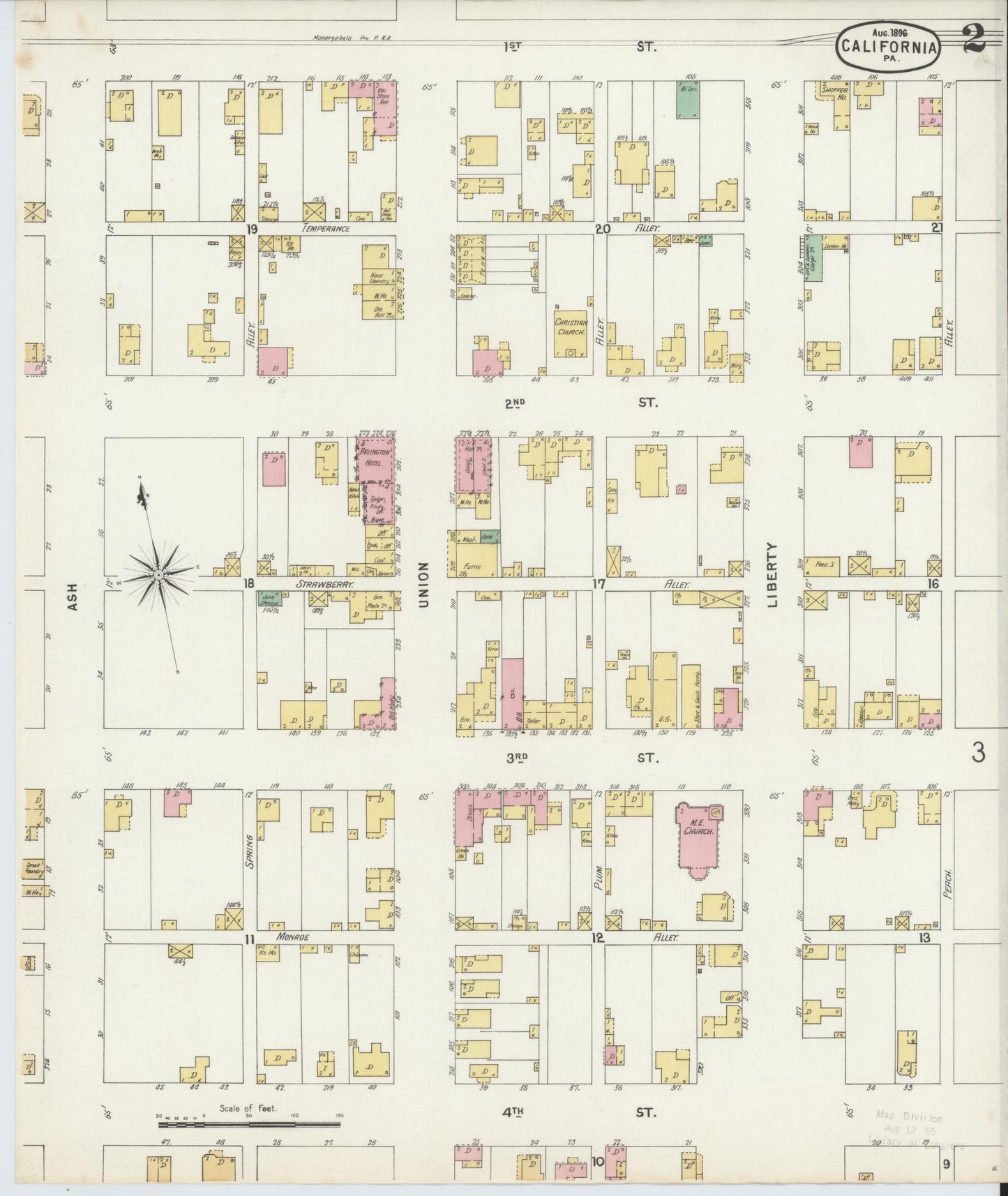 Sanborn Fire Insurance Map from California, Washington County, Pennsylvania (1896), Sheet #0002 - Complete Map Set gallery image, historic Sanborn map, vintage wall art, California California