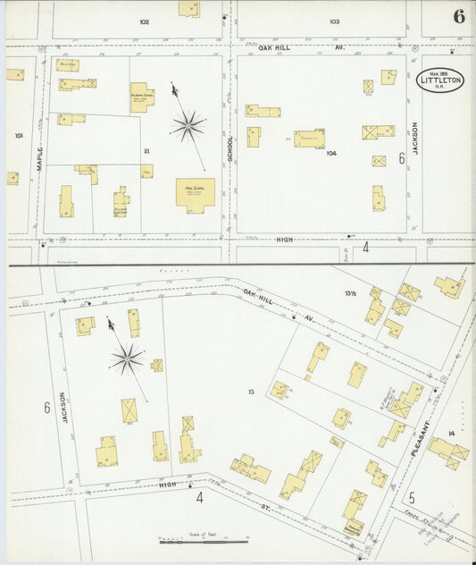 Sanborn Fire Insurance Map from Littleton, Grafton County, New Hampshire (1905), Sheet #0006 - Historic Sanborn Fire Insurance Map Print, vintage old map wall art, antique decor, genealogy gift, New Hampshire New Hampshire map