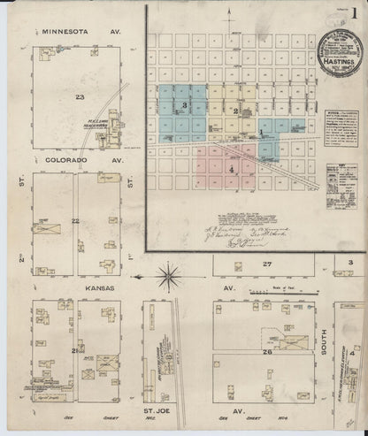 Sanborn Fire Insurance Map from Hastings, Adams County, Nebraska (1884), Sheet #0001 - Complete Map Set gallery image, historic Sanborn map, vintage wall art, Nebraska Nebraska