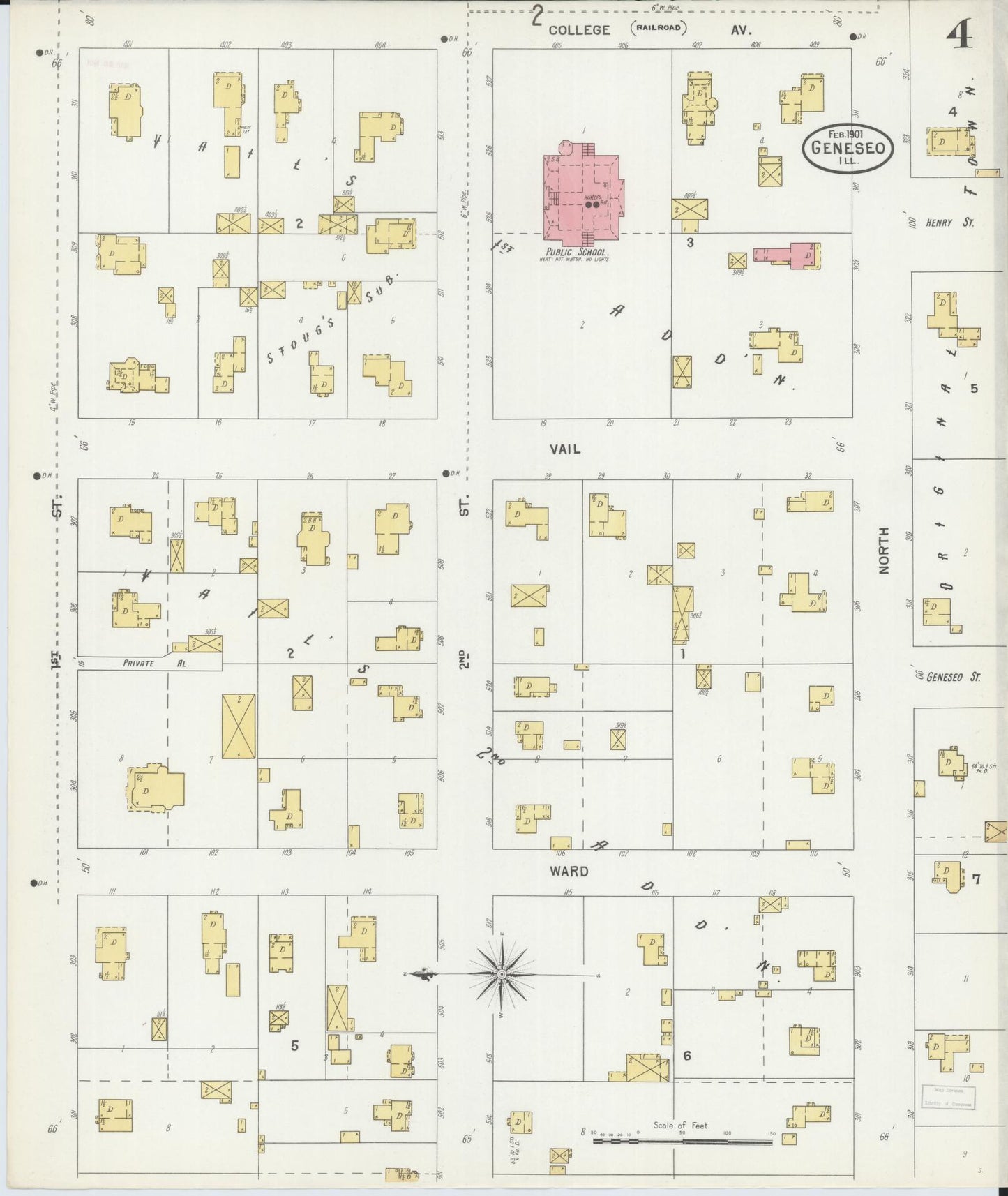 Sanborn Fire Insurance Map from Geneseo, Henry County, Illinois (1901), Sheet #0004 - Complete Map Set gallery image, historic Sanborn map, vintage wall art, Illinois Illinois