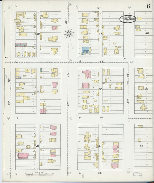 Sanborn Fire Insurance Map from Durango, La Plata County, Colorado (1893), Sheet #0006 - Historic Sanborn Fire Insurance Map Print, vintage old map wall art, antique decor, genealogy gift, Colorado Colorado map