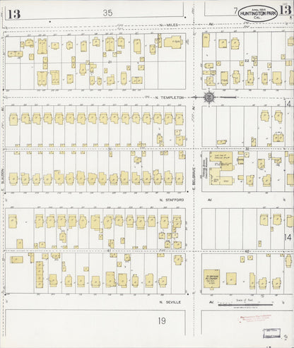 Sanborn Fire Insurance Map from Huntington Park, Los Angeles County, California (1924), Sheet #0013 - Historic Sanborn Fire Insurance Map Print, vintage old map wall art, antique decor, genealogy gift, California California map