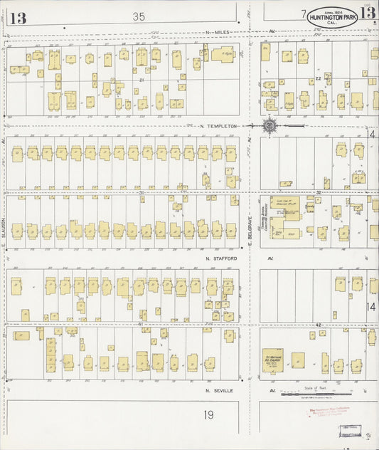 Sanborn Fire Insurance Map from Huntington Park, Los Angeles County, California (1924), Sheet #0013 - Historic Sanborn Fire Insurance Map Print, vintage old map wall art, antique decor, genealogy gift, California California map