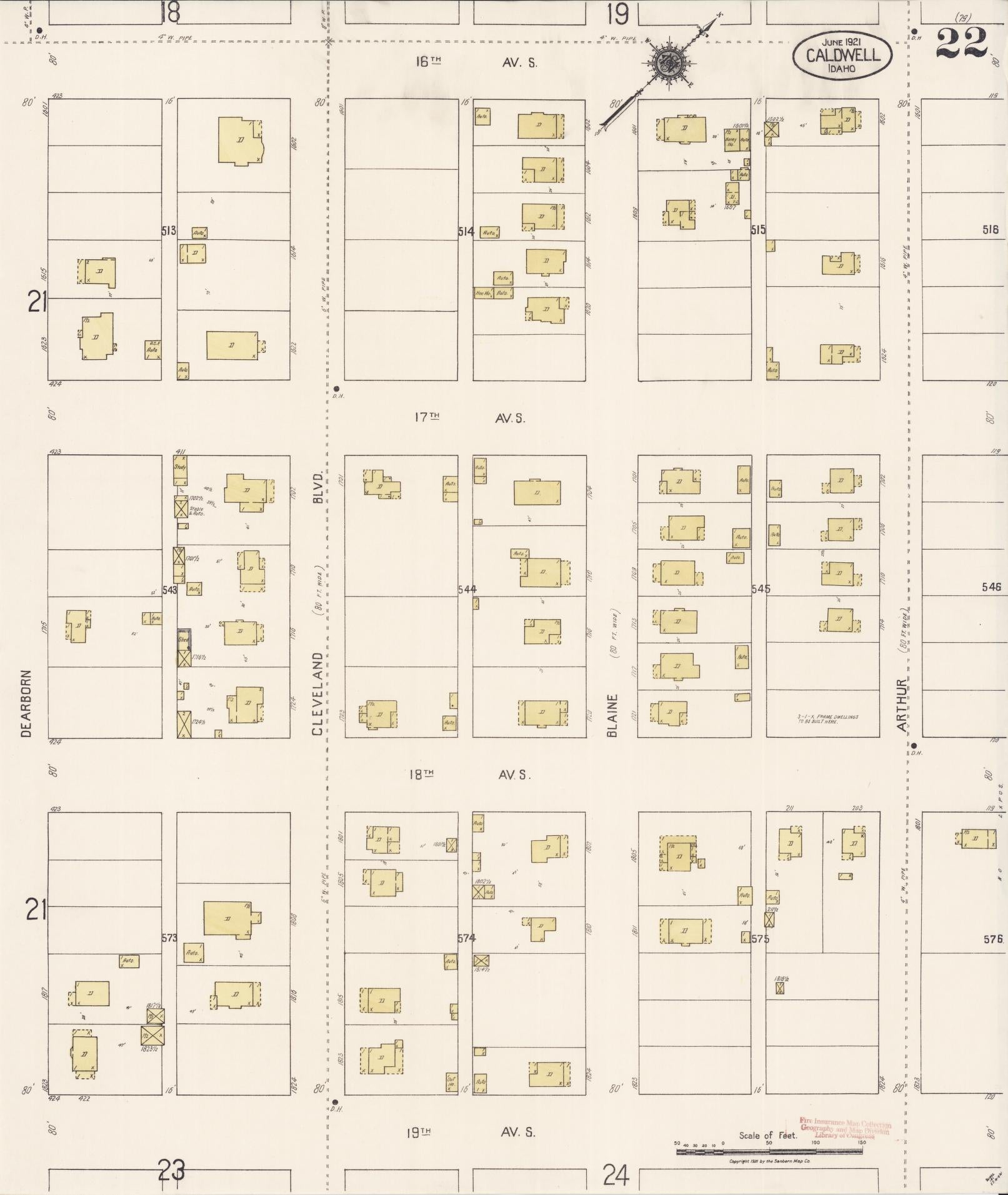 Sanborn Fire Insurance Map from Caldwell, Canyon County, Idaho (1921), Sheet #0022 - Complete Map Set gallery image, historic Sanborn map, vintage wall art, Idaho Idaho