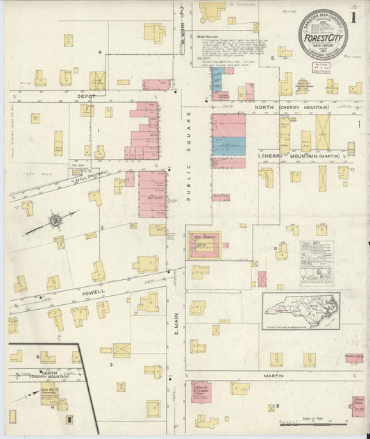Sanborn Fire Insurance Map from Forest City, Rutherford County, North Carolina. (1916) – Historic Sanborn Fire Insurance Map Print