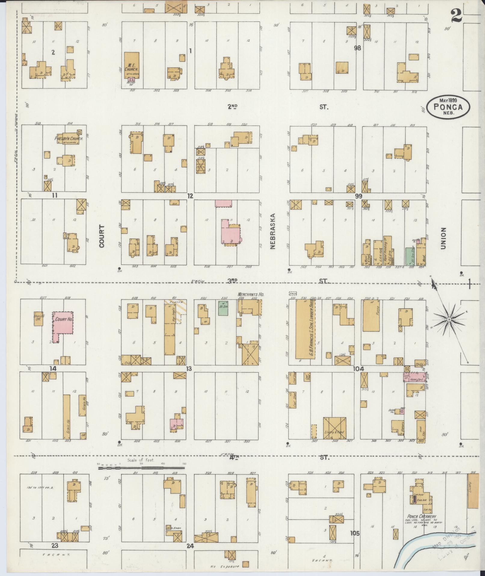 Sanborn Fire Insurance Map from Ponca, Dixon County, Nebraska (1899), Sheet #0002 - Complete Map Set gallery image, historic Sanborn map, vintage wall art, Nebraska Nebraska