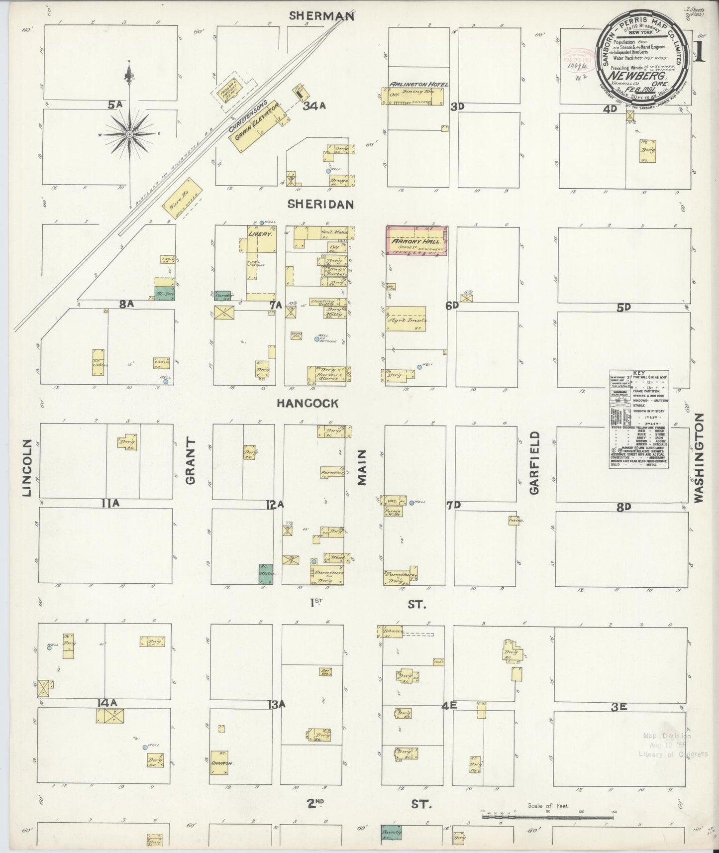 Sanborn Fire Insurance Map from Newberg, Yamhill County, Oregon (1891), Sheet #0001 - Complete Map Set gallery image, historic Sanborn map, vintage wall art, Oregon Oregon