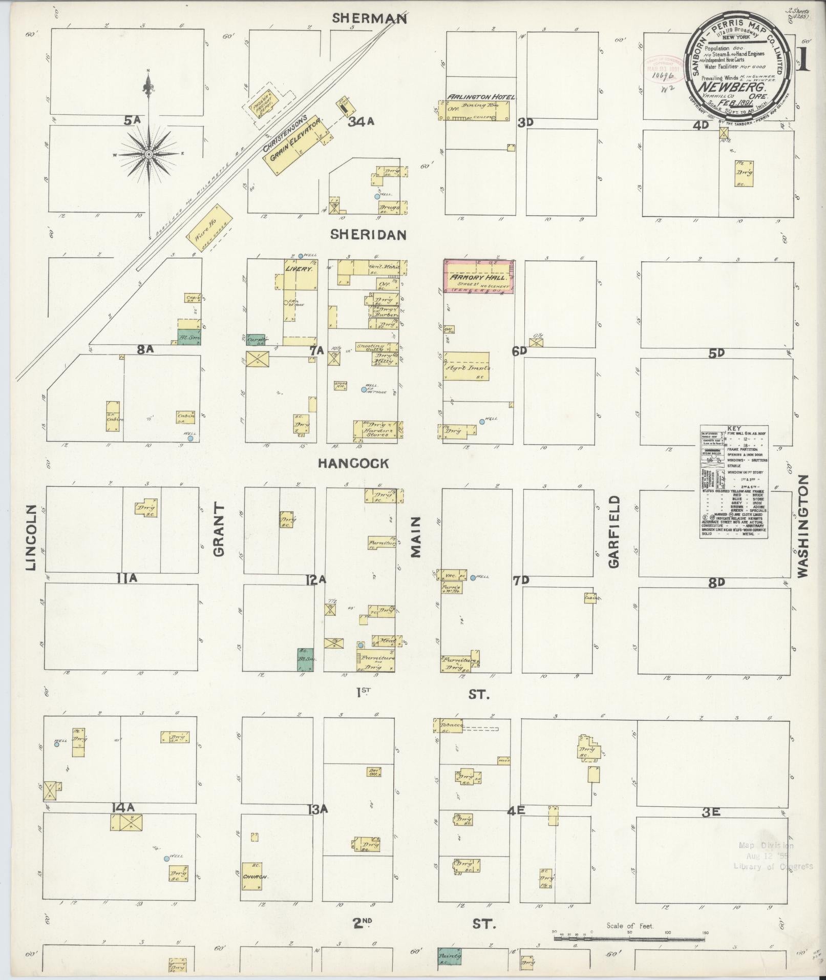 Sanborn Fire Insurance Map from Newberg, Yamhill County, Oregon (1891), Sheet #0001 - Complete Map Set gallery image, historic Sanborn map, vintage wall art, Oregon Oregon