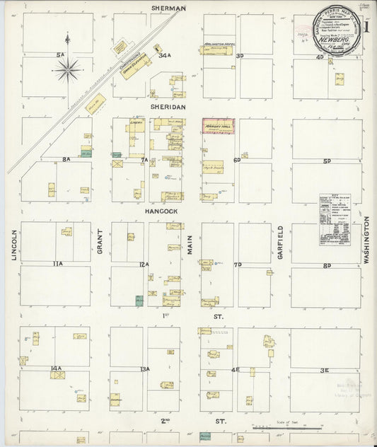 Sanborn Fire Insurance Map from Newberg, Yamhill County, Oregon (1891), Sheet #0001 - Complete Map Set gallery image, historic Sanborn map, vintage wall art, Oregon Oregon