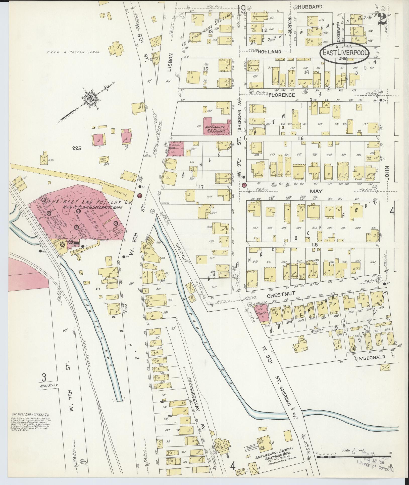 Sanborn Fire Insurance Map from East Liverpool, Columbiana County, Ohio (1913), Sheet #0002 - Historic Sanborn Fire Insurance Map Print, vintage old map wall art, antique decor, genealogy gift, Ohio Ohio map