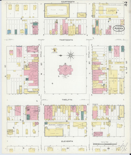 Sanborn Fire Insurance Map from Aurora, Hamilton County, Nebraska (1909), Sheet #0002 - Historic Sanborn Fire Insurance Map Print, vintage old map wall art, antique decor, genealogy gift, Nebraska Nebraska map
