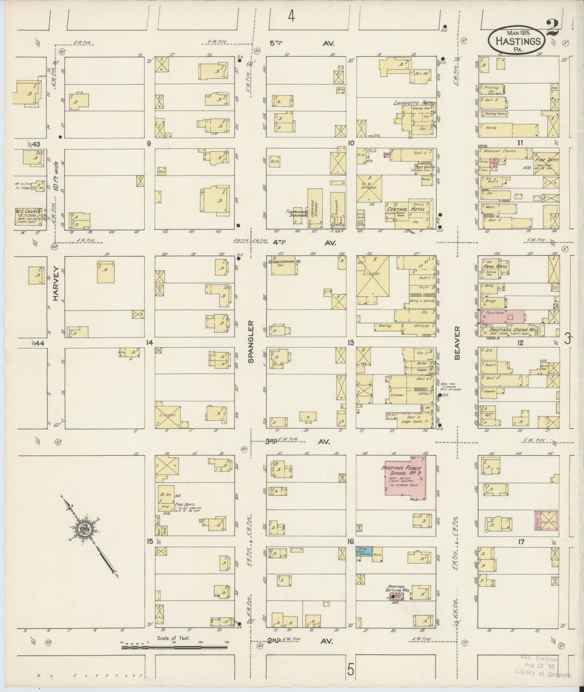 Sanborn Fire Insurance Map from Hastings, Cambria County, Pennsylvania (1915), Sheet #0002 - Historic Sanborn Fire Insurance Map Print, vintage old map wall art, antique decor, genealogy gift, Pennsylvania Pennsylvania map