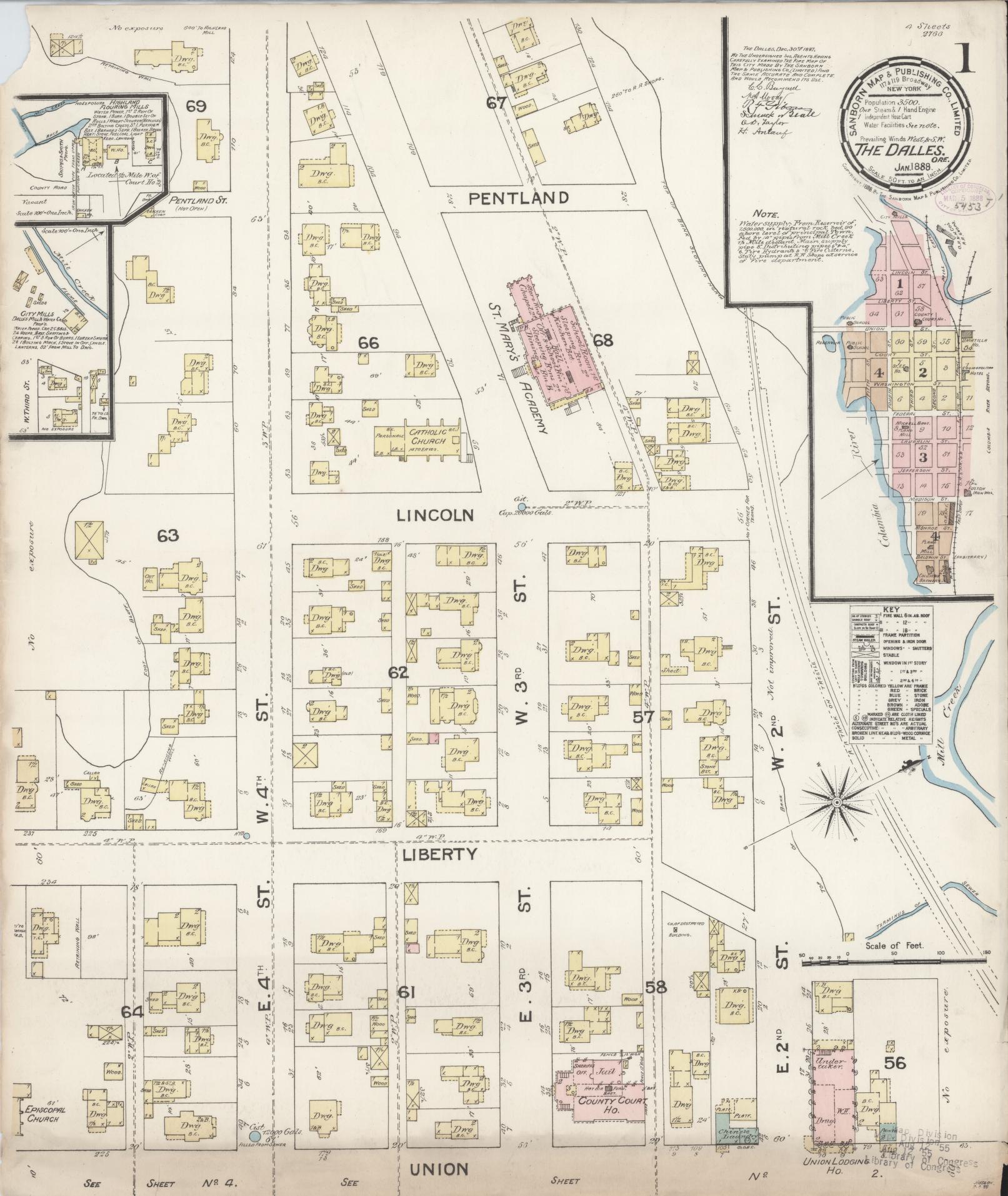 Sanborn Fire Insurance Map from The Dalles, Wasco County, Oregon. (1888) – Historic Sanborn Fire Insurance Map Print