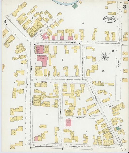 Sanborn Fire Insurance Map from Pittsfield, Merrimack County, New Hampshire (1899), Sheet #0003 - Historic Sanborn Fire Insurance Map Print, vintage old map wall art, antique decor, genealogy gift, New Hampshire New Hampshire map