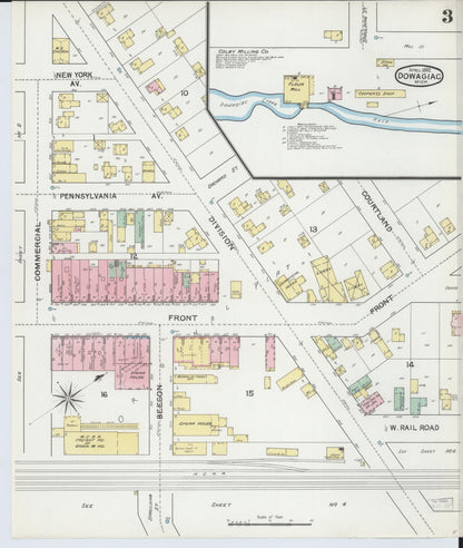 Sanborn Fire Insurance Map from Dowagiac, Cass County, Michigan (1892), Sheet #0003 - Historic Sanborn Fire Insurance Map Print, vintage old map wall art, antique decor, genealogy gift, Michigan Michigan map