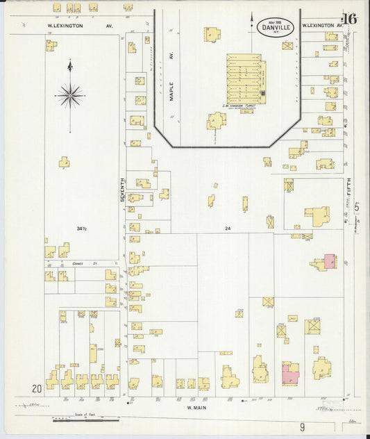 Sanborn Fire Insurance Map from Danville, Boyle County, Kentucky (1908), Sheet #0016 - Historic Sanborn Fire Insurance Map Print, vintage old map wall art, antique decor, genealogy gift, Kentucky Kentucky map