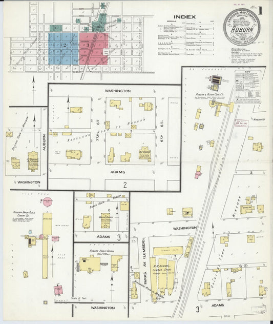 Sanborn Fire Insurance Map from Auburn, Sangamon County, Illinois (1909), Sheet #0001 - Complete Map Set gallery image, historic Sanborn map, vintage wall art, Illinois Illinois