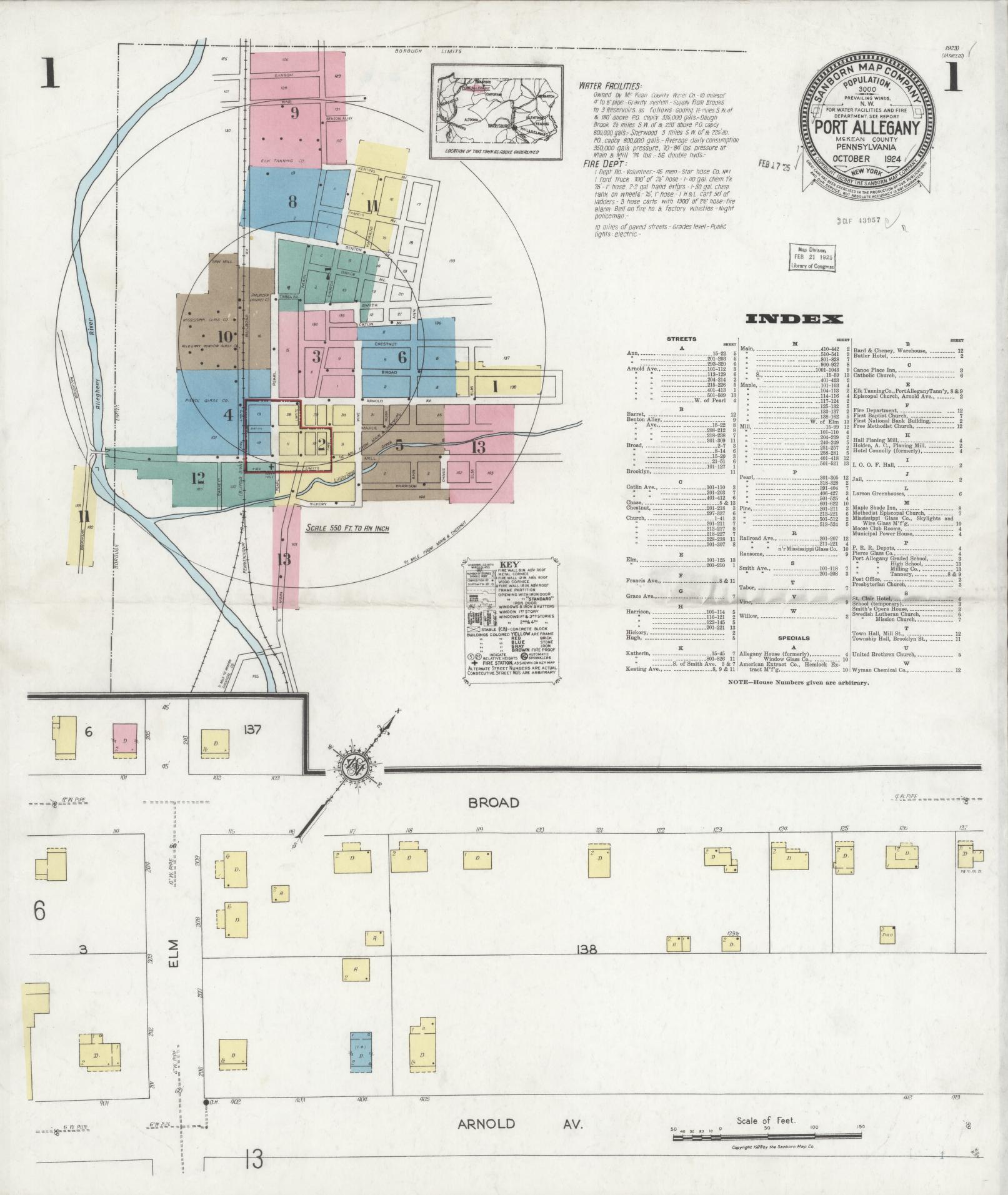 Sanborn Fire Insurance Map from Port Allegany, McKean County, Pennsylvania (1924), Sheet #0001 - Complete Map Set gallery image, historic Sanborn map, vintage wall art, Pennsylvania Pennsylvania
