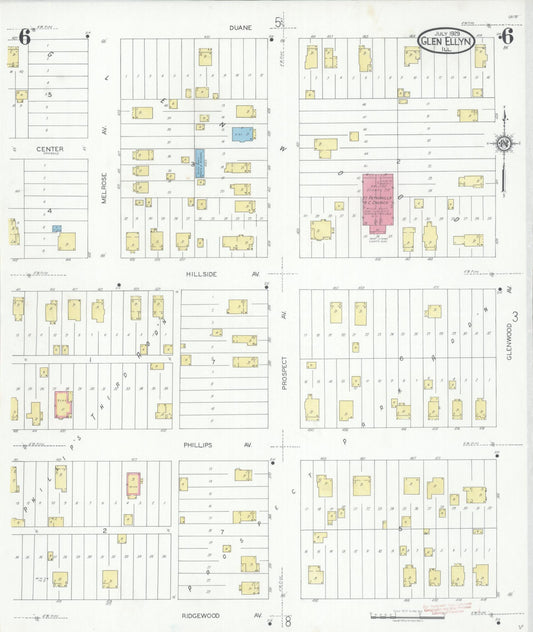 Sanborn Fire Insurance Map from Glen Ellyn, Du Page County, Illinois (1929), Sheet #0006 - Historic Sanborn Fire Insurance Map Print, vintage old map wall art, antique decor, genealogy gift, Illinois Illinois map