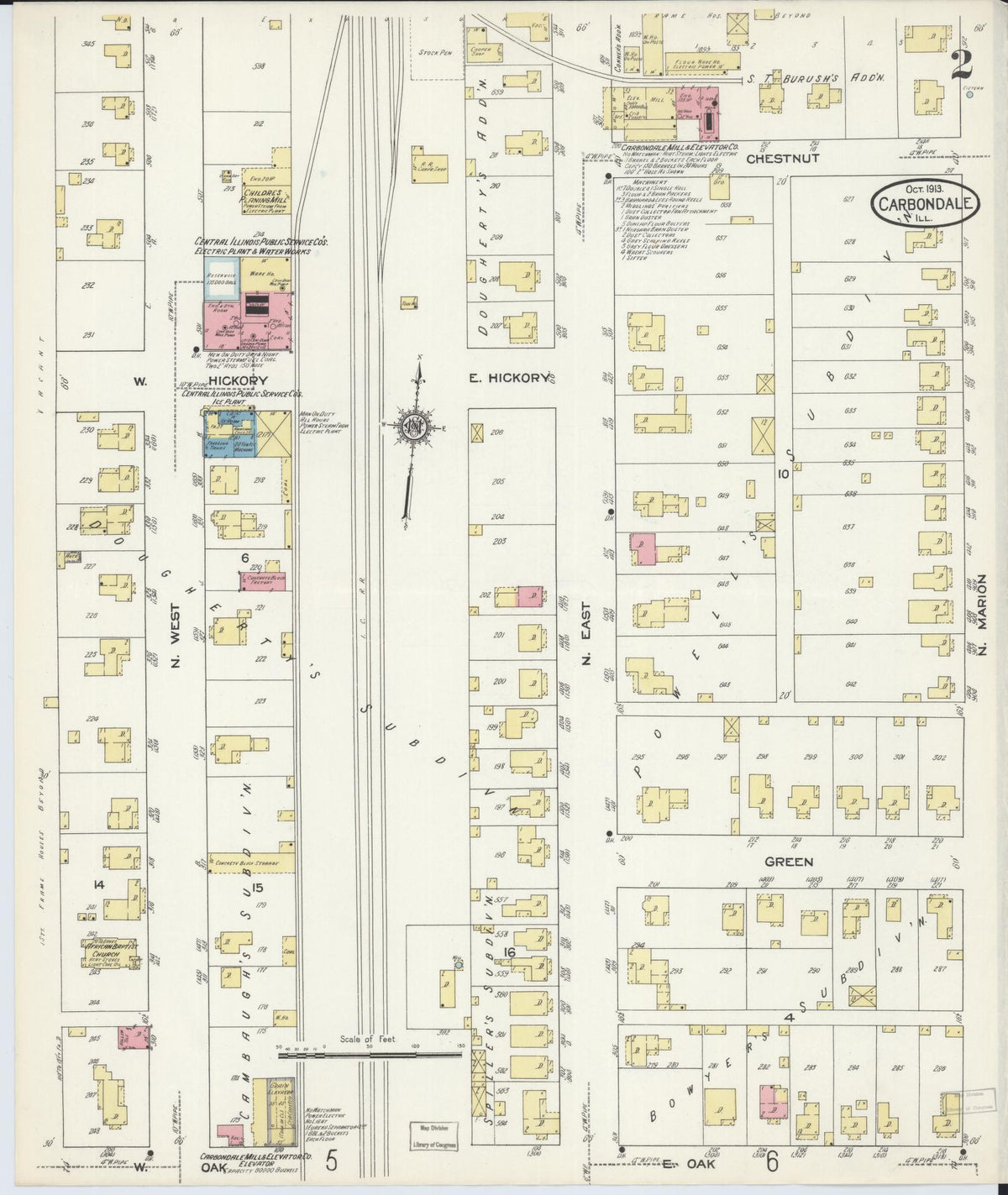 Sanborn Fire Insurance Map from Carbondale, Jackson County, Illinois (1913), Sheet #0002 - Complete Map Set gallery image, historic Sanborn map, vintage wall art, Illinois Illinois