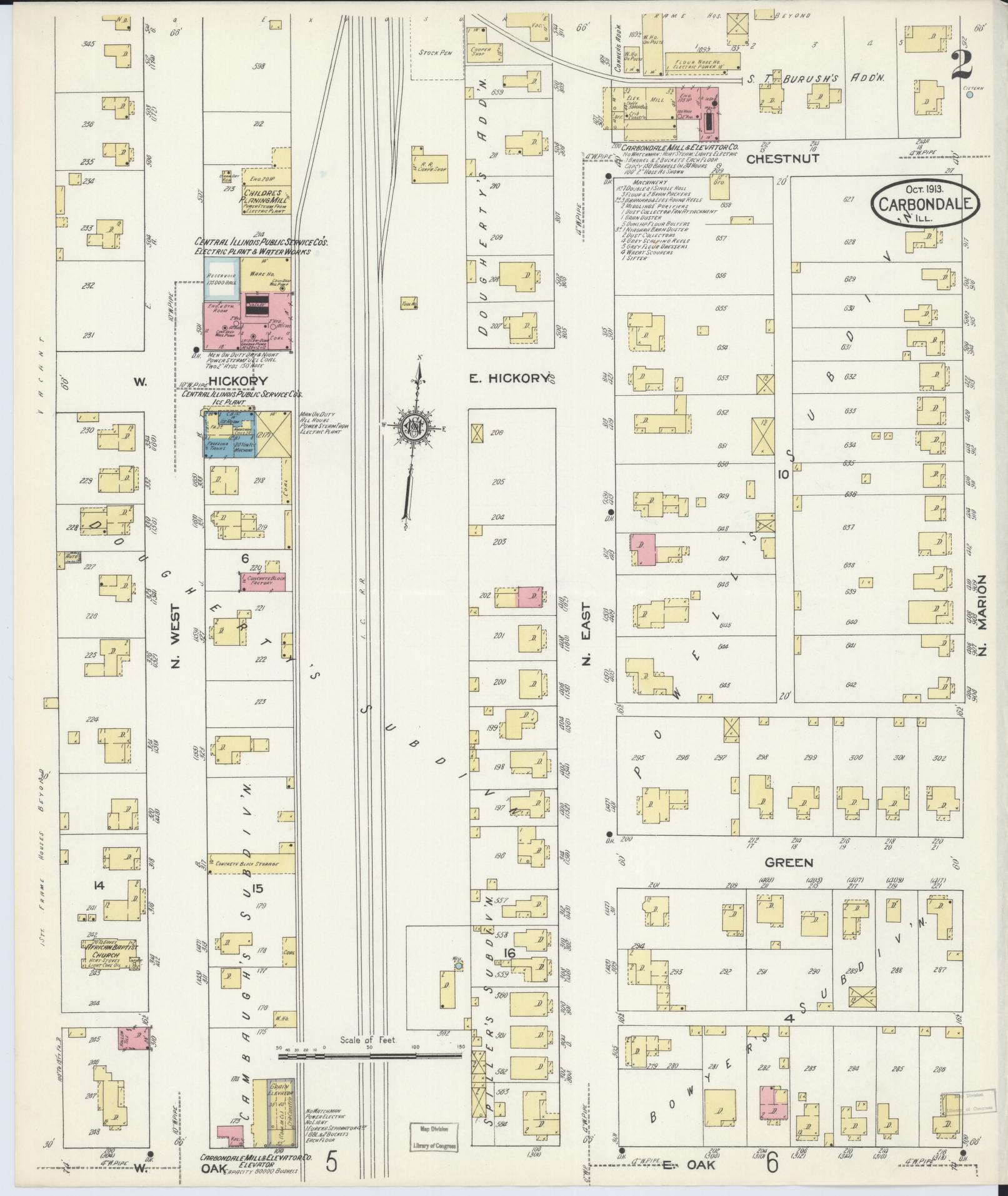 Sanborn Fire Insurance Map from Carbondale, Jackson County, Illinois (1913), Sheet #0002 - Complete Map Set gallery image, historic Sanborn map, vintage wall art, Illinois Illinois