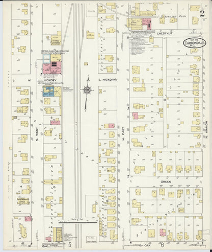 Sanborn Fire Insurance Map from Carbondale, Jackson County, Illinois (1913), Sheet #0002 - Complete Map Set gallery image, historic Sanborn map, vintage wall art, Illinois Illinois