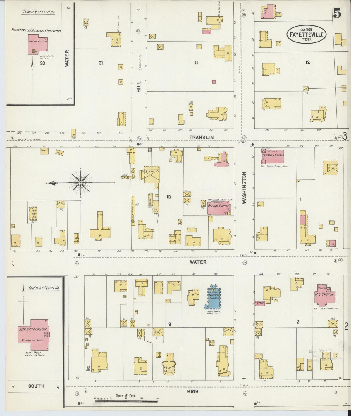 Sanborn Fire Insurance Map from Fayetteville, Lincoln County, Tennessee (1902), Sheet #0005 - Complete Map Set gallery image, historic Sanborn map, vintage wall art, Tennessee Tennessee