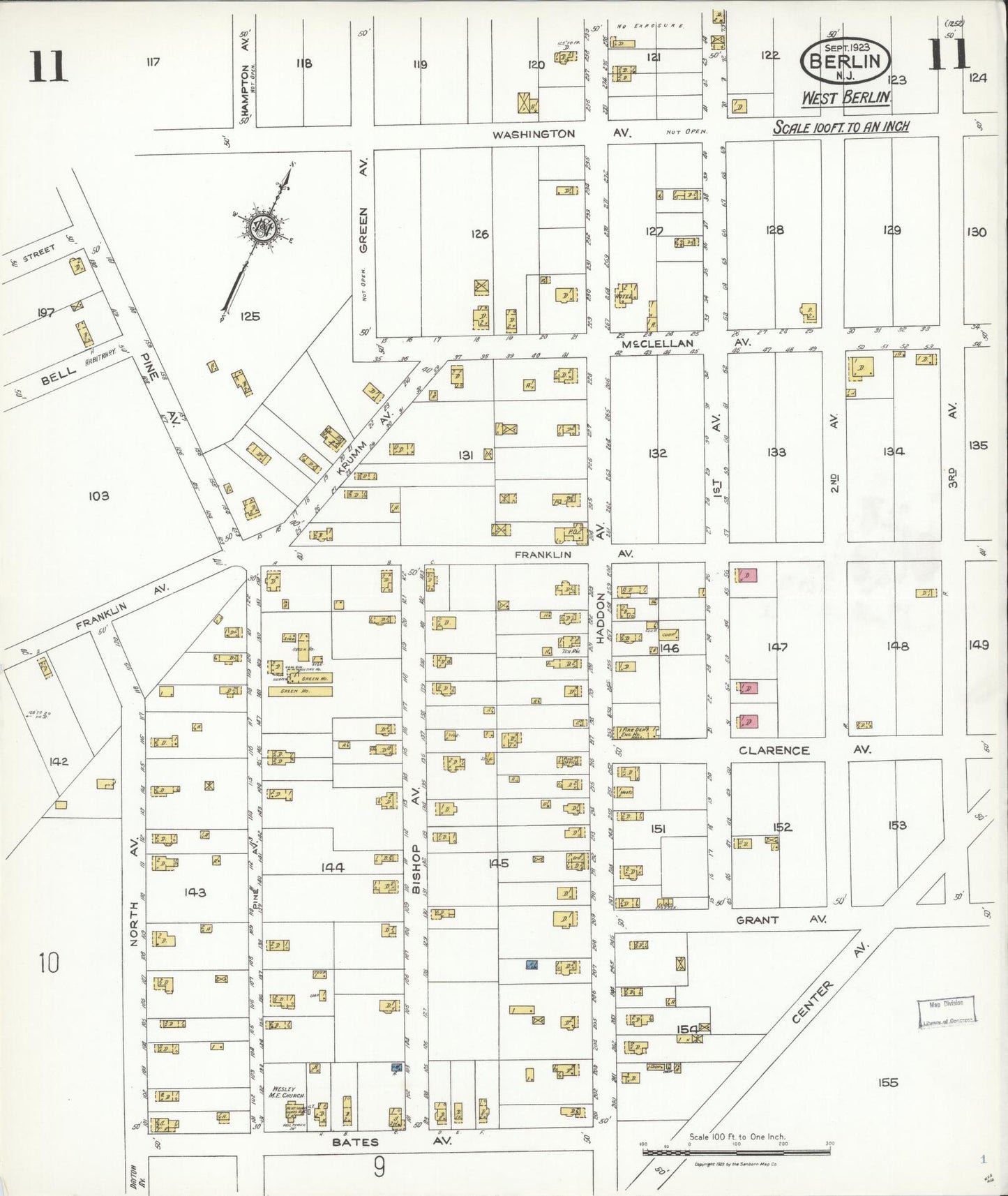 Sanborn Fire Insurance Map from Berlin, Camden County, New Jersey (1923), Sheet #0011 - Complete Map Set gallery image, historic Sanborn map, vintage wall art, New Jersey New Jersey