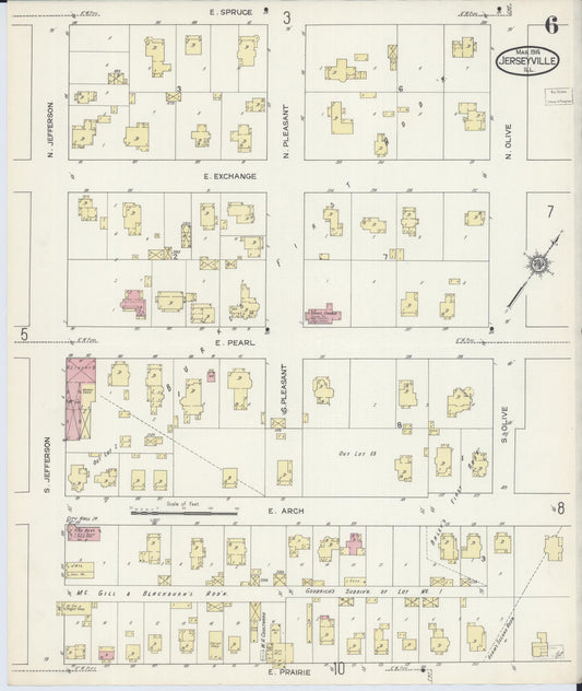 Sanborn Fire Insurance Map from Jerseyville, Jersey County, Illinois (1914), Sheet #0006 - Historic Sanborn Fire Insurance Map Print, vintage old map wall art, antique decor, genealogy gift, Illinois Illinois map