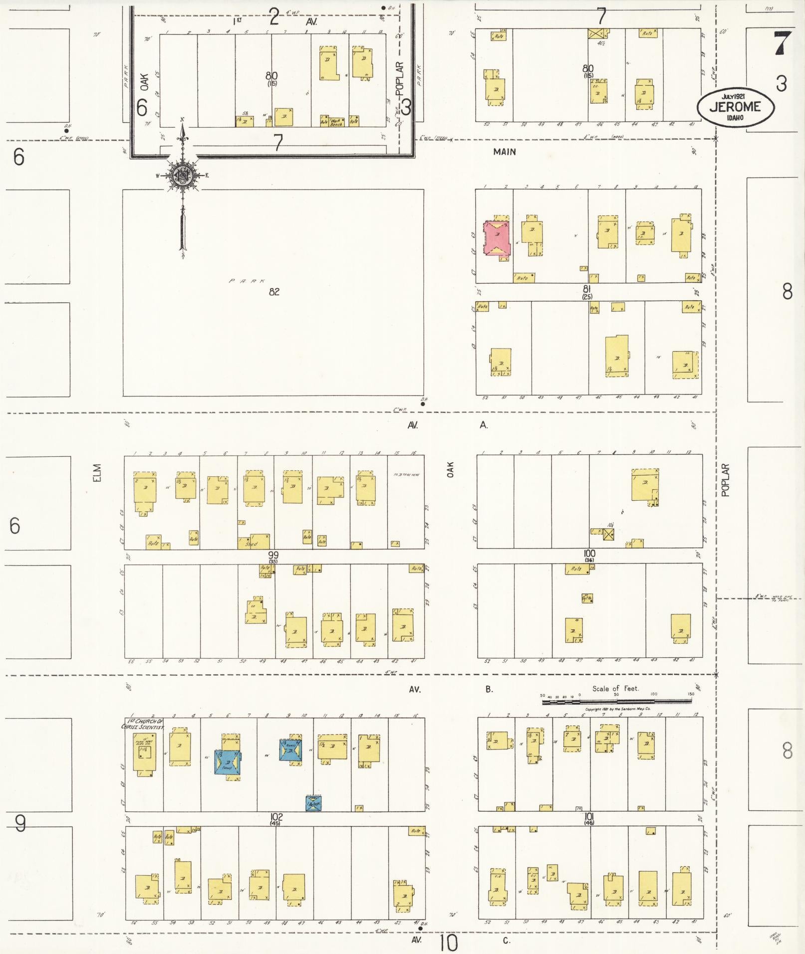 Sanborn Fire Insurance Map from Jerome, Jerome County, Idaho (1921), Sheet #0007 - Historic Sanborn Fire Insurance Map Print, vintage old map wall art, antique decor, genealogy gift, Idaho Idaho map