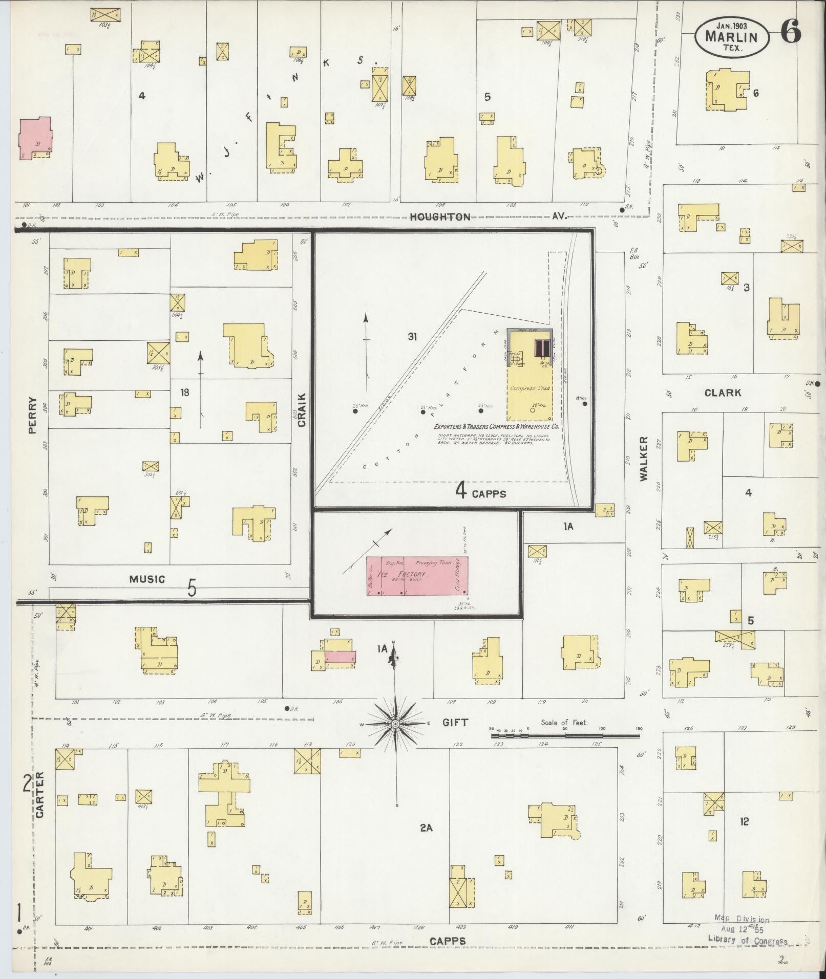 Sanborn Fire Insurance Map from Marlin, Falls County, Texas (1903), Sheet #0006 - Historic Sanborn Fire Insurance Map Print, vintage old map wall art, antique decor, genealogy gift, Texas Texas map