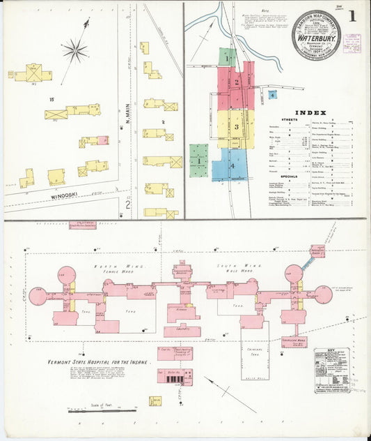 Sanborn Fire Insurance Map from Waterbury, Washington County, Vermont (1904), Sheet #0001 - Historic Sanborn Fire Insurance Map Print, vintage old map wall art, antique decor, genealogy gift, Vermont Vermont map