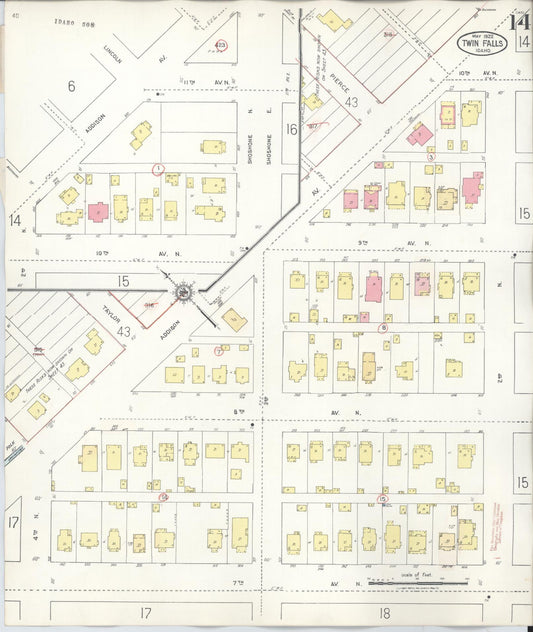 Sanborn Fire Insurance Map from Twin Falls, Twin Falls County, Idaho (1949), Sheet #0014 - Historic Sanborn Fire Insurance Map Print, vintage old map wall art, antique decor, genealogy gift, Falls Idaho map