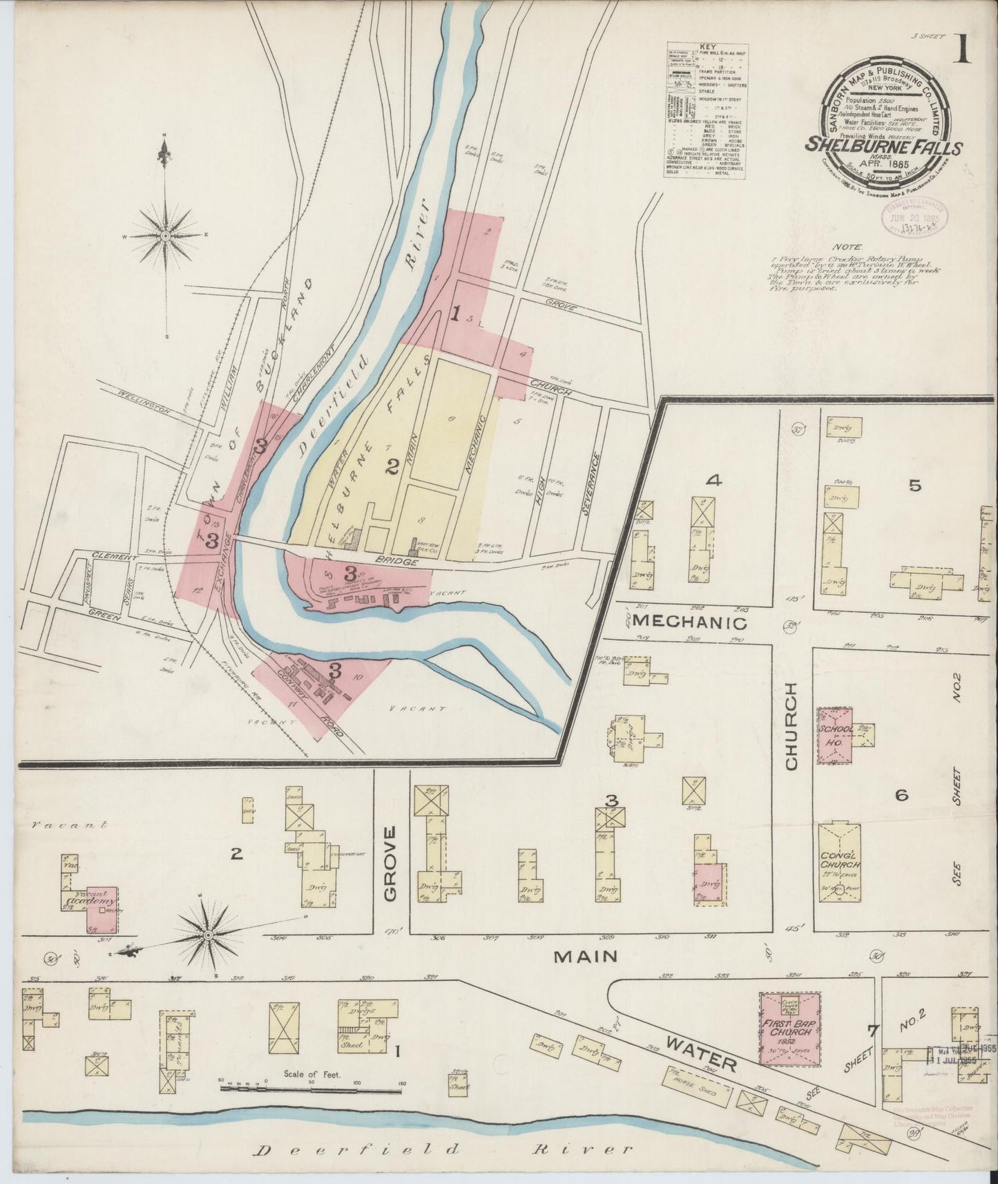 Sanborn Fire Insurance Map from Shelburne Falls, Franklin County, Massachusetts (1885), Sheet #0001 - Complete Map Set gallery image, historic Sanborn map, vintage wall art, Massachusetts Massachusetts