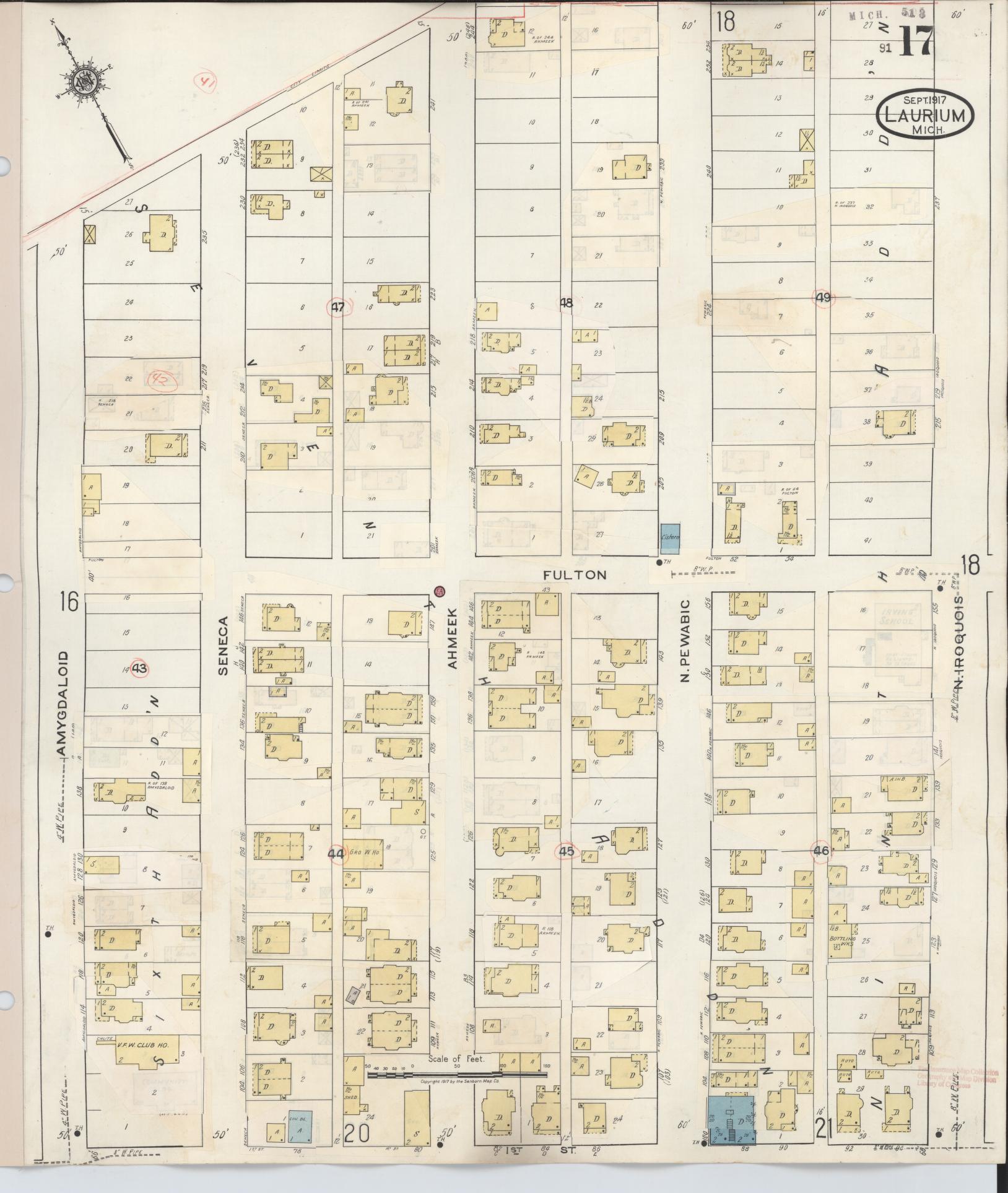 Sanborn Fire Insurance Map from Laurium, Houghton County, Michigan (1949), Sheet #0017 - Complete Map Set gallery image, historic Sanborn map, vintage wall art, Michigan Michigan