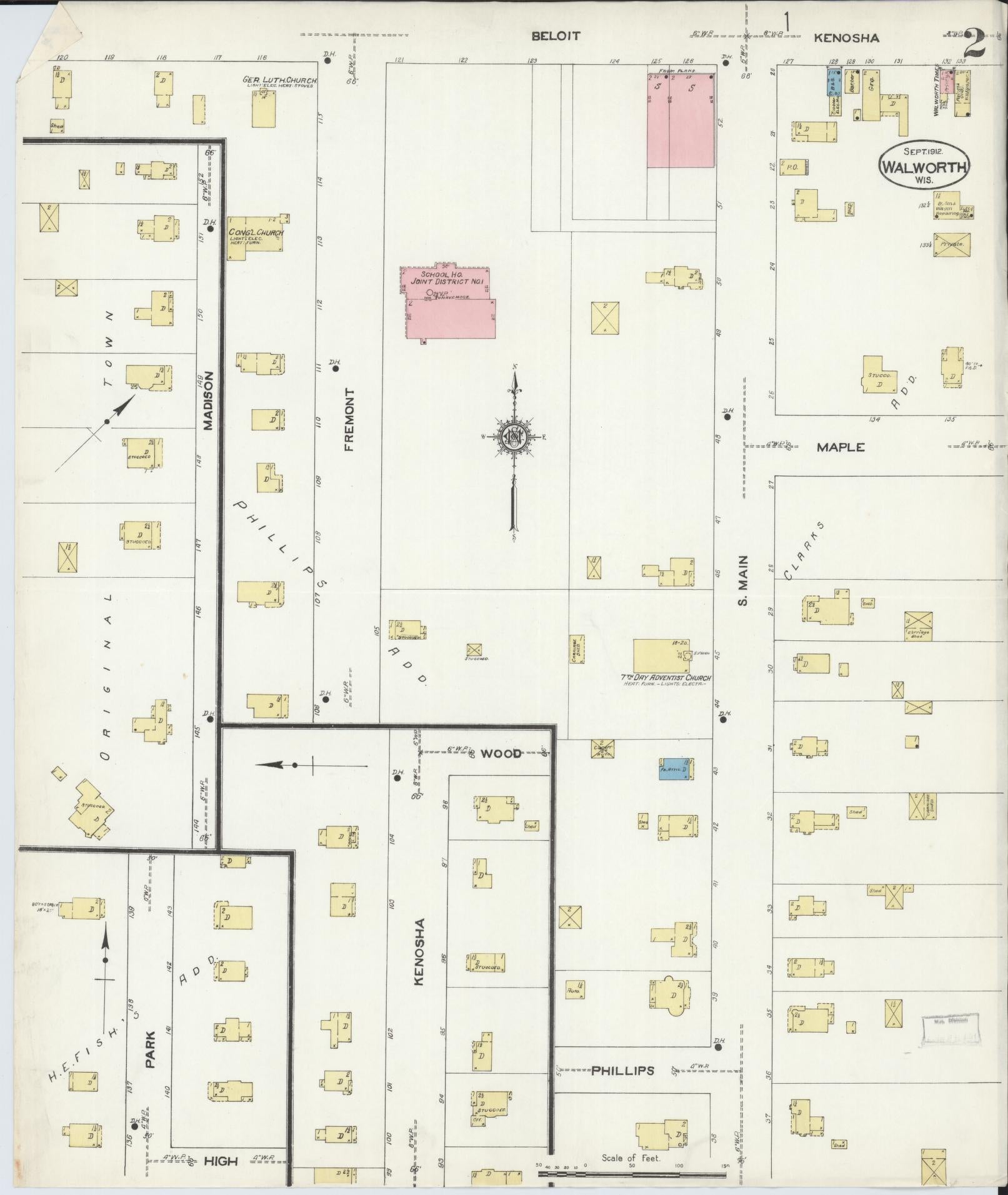 Sanborn Fire Insurance Map from Walworth, Walworth County, Wisconsin (1912), Sheet #0002 - Complete Map Set gallery image, historic Sanborn map, vintage wall art, Wisconsin Wisconsin