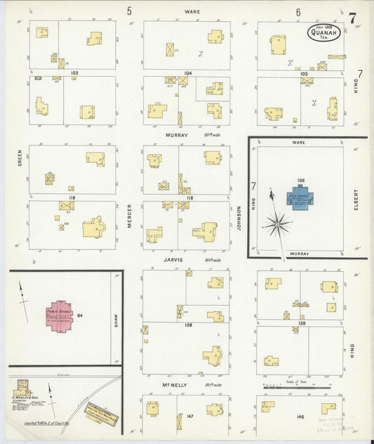 Sanborn Fire Insurance Map from Quanah, Hardeman County, Texas (1908), Sheet #0007 - Historic Sanborn Fire Insurance Map Print, vintage old map wall art, antique decor, genealogy gift, Texas Texas map