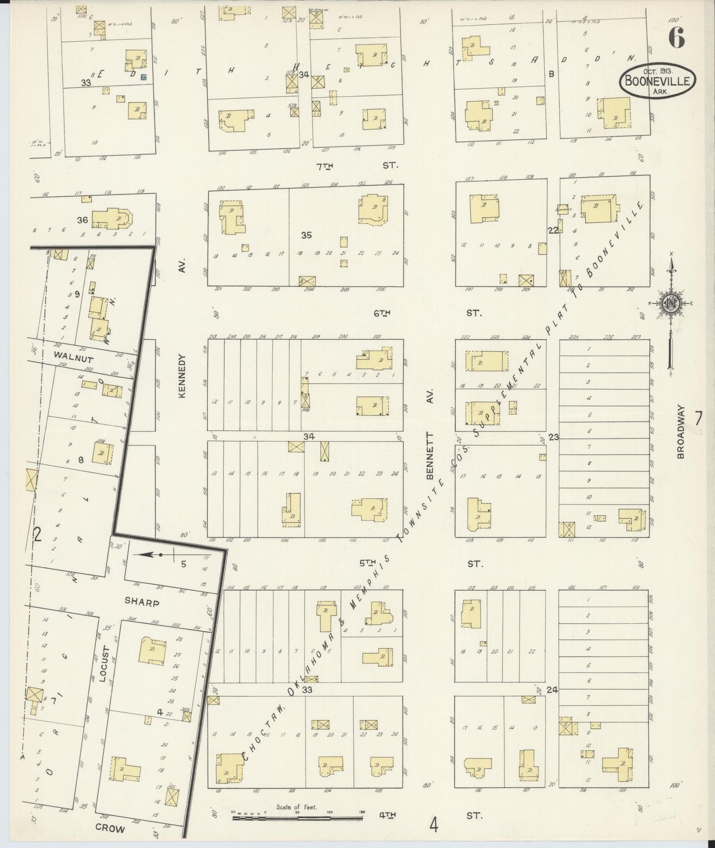 Sanborn Fire Insurance Map from Booneville, Logan County, Arkansas (1913), Sheet #0006 - Complete Map Set gallery image, historic Sanborn map, vintage wall art, Arkansas Arkansas
