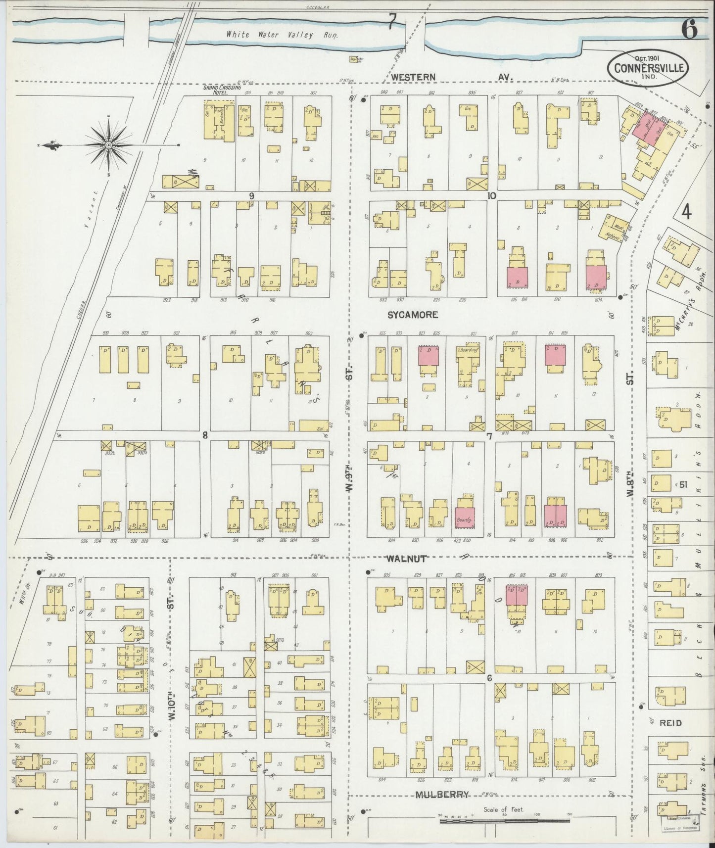 Sanborn Fire Insurance Map from Connersville, Fayette County, Indiana (1901), Sheet #0006 - Complete Map Set gallery image, historic Sanborn map, vintage wall art, Indiana Indiana