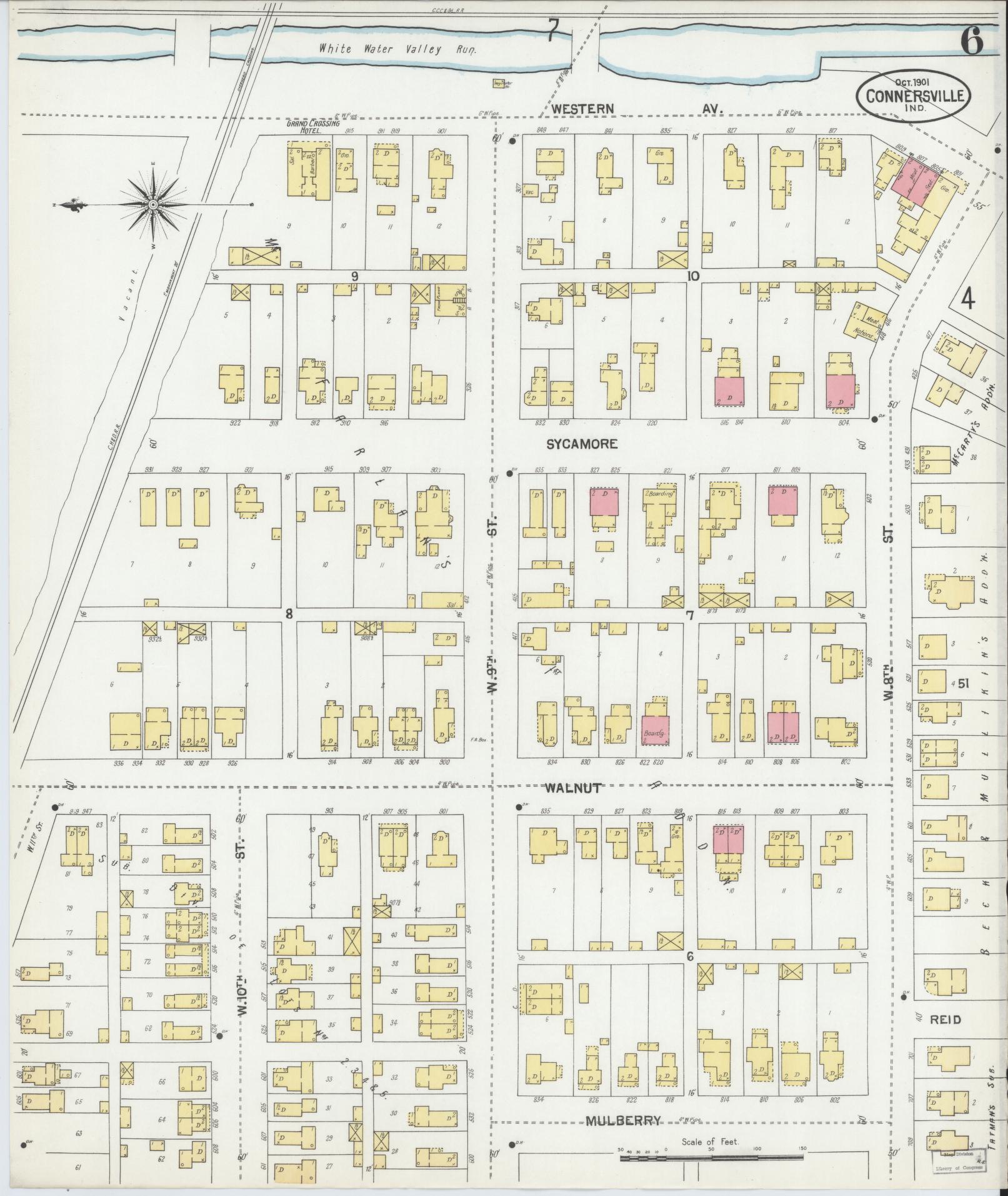 Sanborn Fire Insurance Map from Connersville, Fayette County, Indiana (1901), Sheet #0006 - Complete Map Set gallery image, historic Sanborn map, vintage wall art, Indiana Indiana