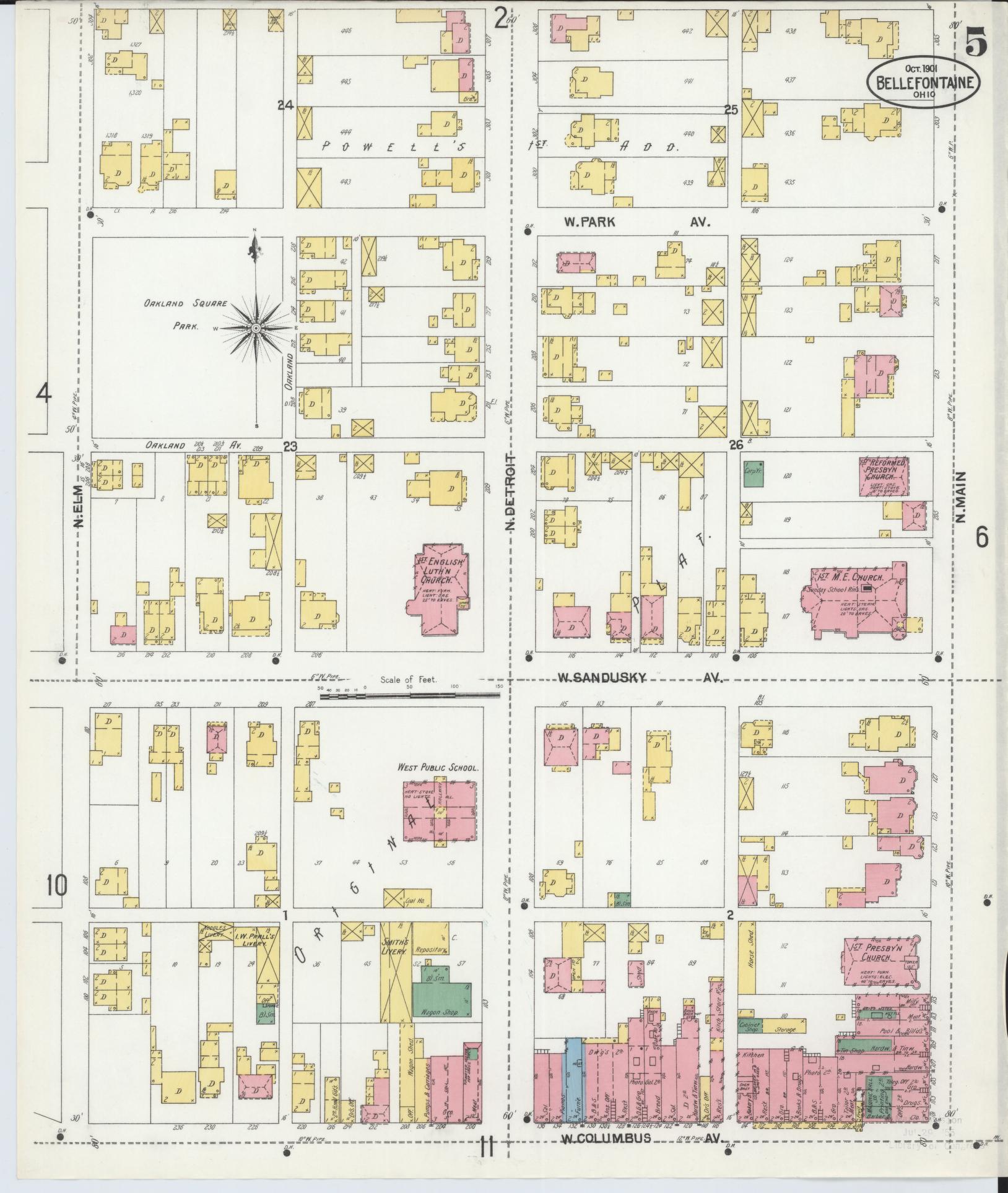 Sanborn Fire Insurance Map from Bellefontaine, Logan County, Ohio (1901), Sheet #0005 - Complete Map Set gallery image, historic Sanborn map, vintage wall art, Ohio Ohio