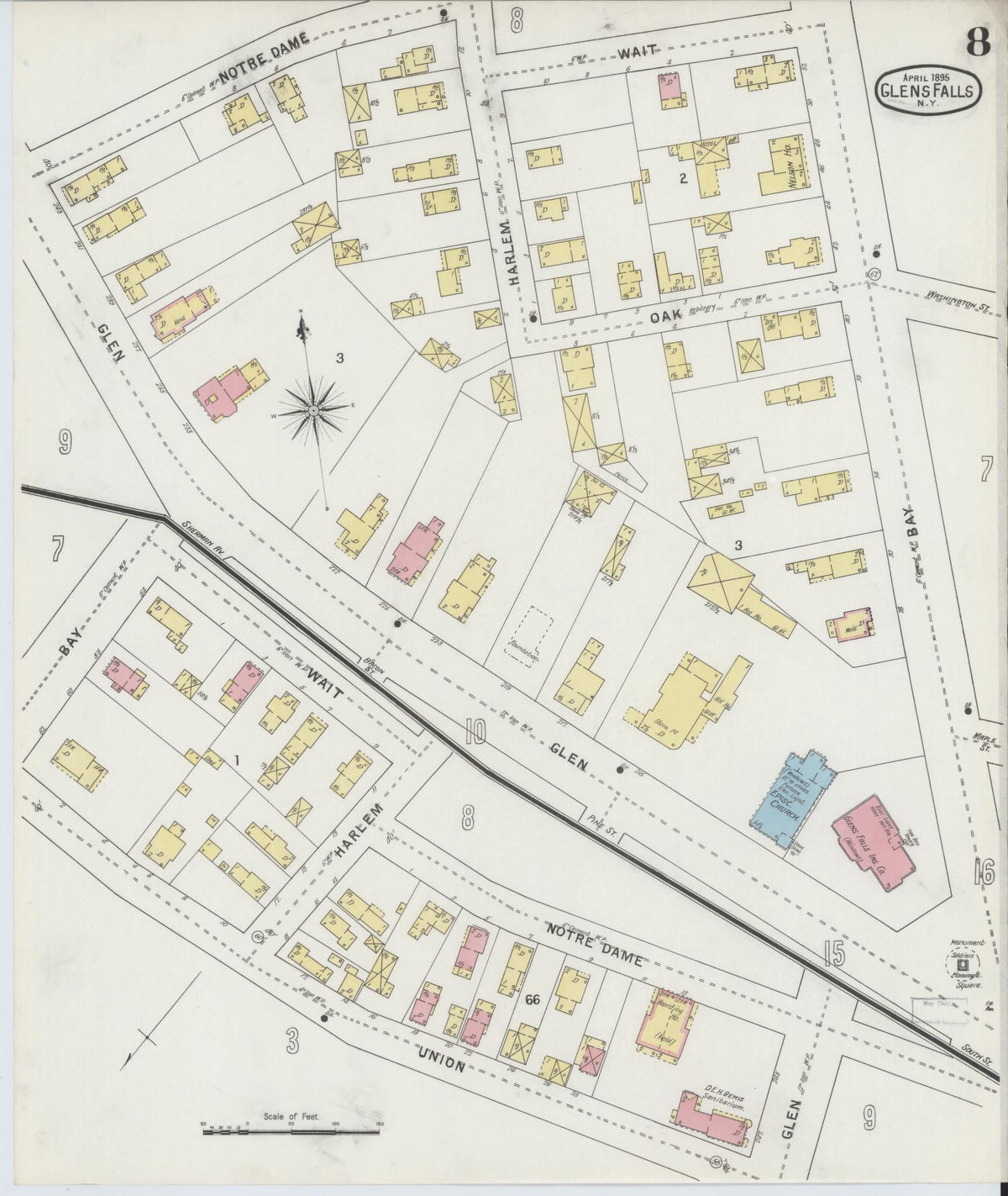 Sanborn Fire Insurance Map from Glens Falls, Warren County, New York (1895), Sheet #0008 - Complete Map Set gallery image, historic Sanborn map, vintage wall art, New York New York