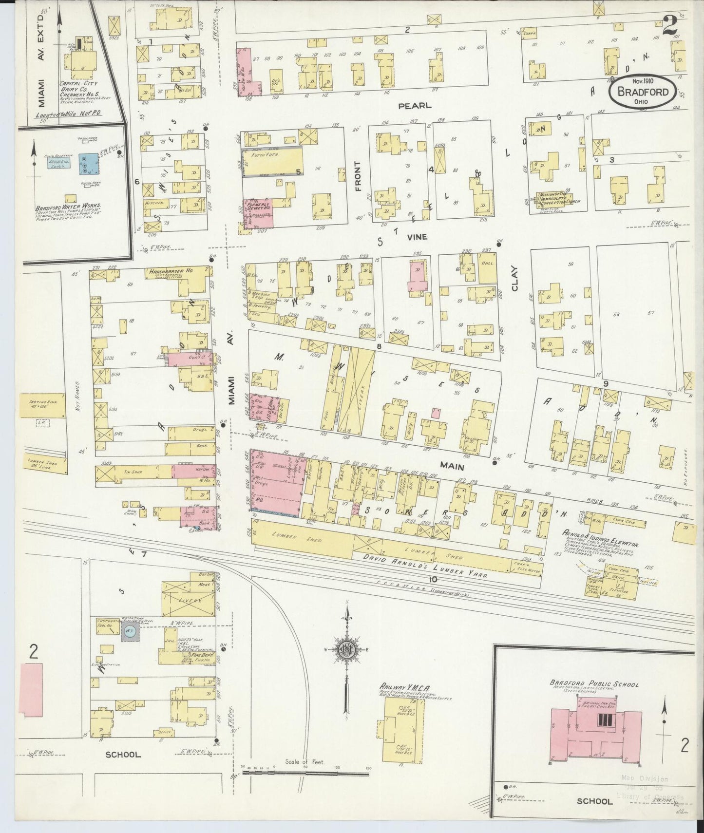 Sanborn Fire Insurance Map from Bradford, Darke and Miami Counties, Ohio (1910), Sheet #0002 - Complete Map Set gallery image, historic Sanborn map, vintage wall art, Ohio Ohio