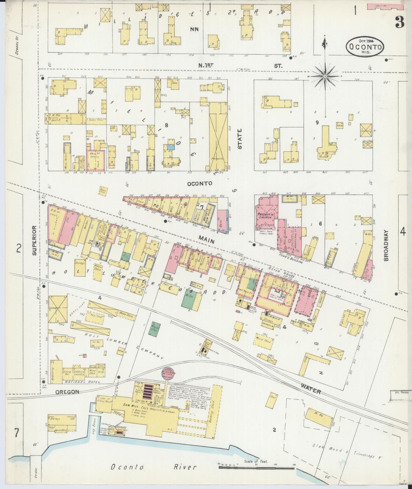 Sanborn Fire Insurance Map from Oconto, Oconto County, Wisconsin (1904), Sheet #0003 - Complete Map Set gallery image, historic Sanborn map, vintage wall art, Wisconsin Wisconsin